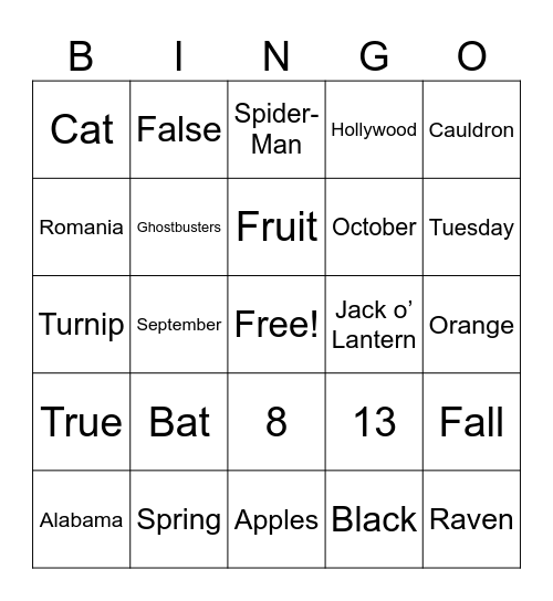 BINGO - Fall Edition Bingo Card