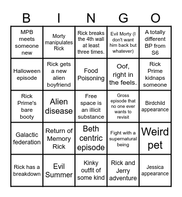 Rick and Morty Season 7 Bingo Card