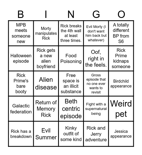 Rick and Morty Season 7 Bingo Card
