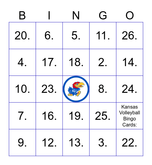 Kansas Volleyball Bingo Card