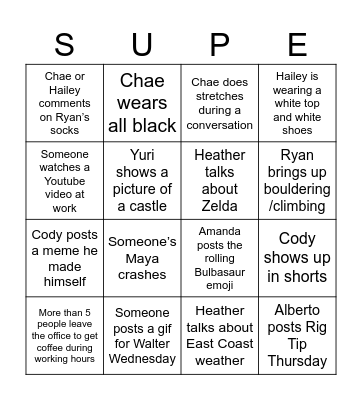 Adam Bingo Card