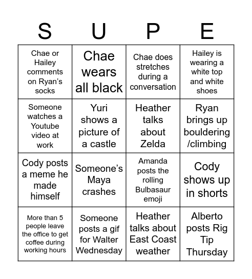 Adam Bingo Card