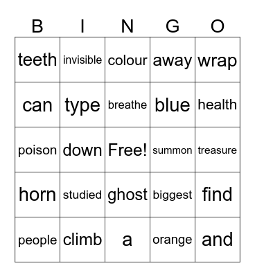 Spelling Words 1 Bingo Card