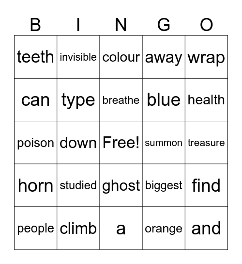 Spelling Words 1 Bingo Card