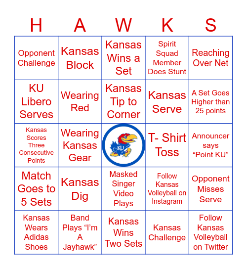 Kansas Volleyball Bingo Card