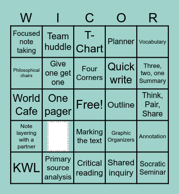 WICOR BINGO Card