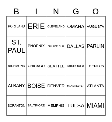 FINGERSPELLING PRACTICE: U.S. CITIES Bingo Card
