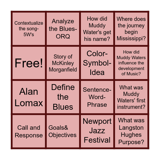 Spreading the Blues Bingo Card