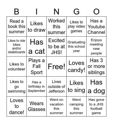 Getting to know you BINGO Card