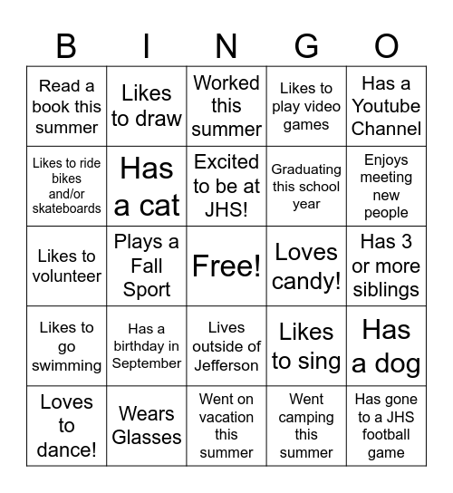 Getting to know you BINGO Card