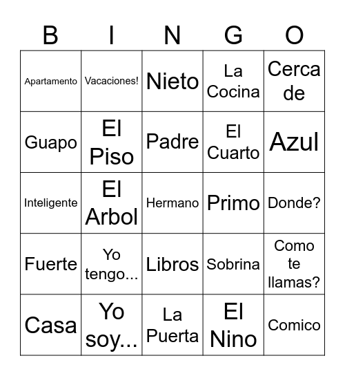 Vocab Bingo Card
