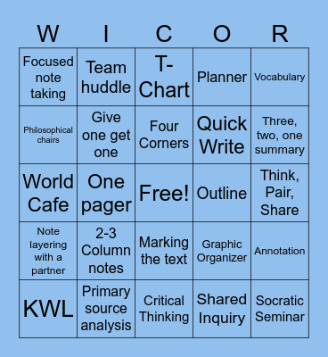 WICOR BINGO Card