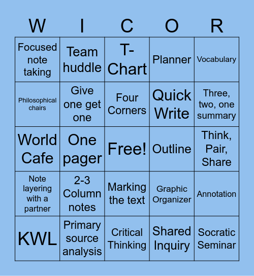 WICOR BINGO Card