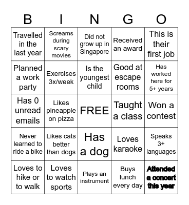 Get To Know You Bingo Card