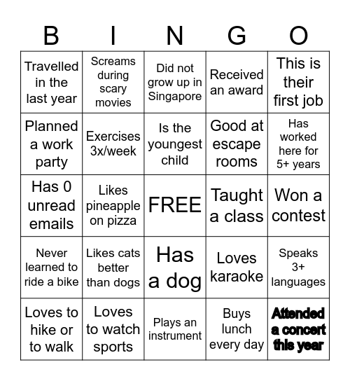 Get To Know You Bingo Card