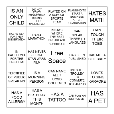 MATS Ice Breaker Bingo Card