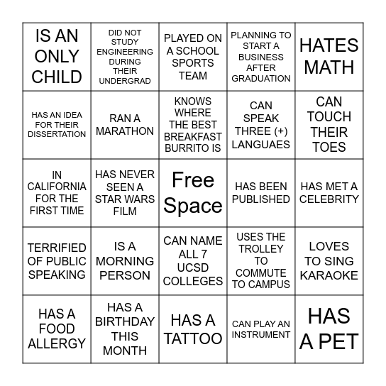 MATS Ice Breaker Bingo Card