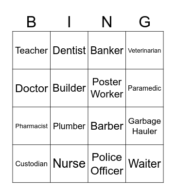 Community Helper BINGO Card