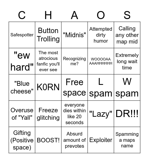 Chaos Server Bingo Card