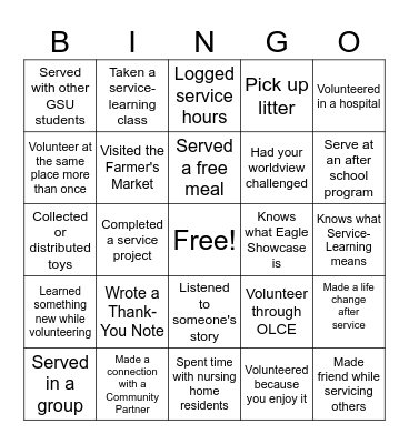 Service BINGO Card
