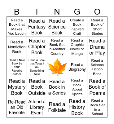 Fall Reading Challenge Bingo Card