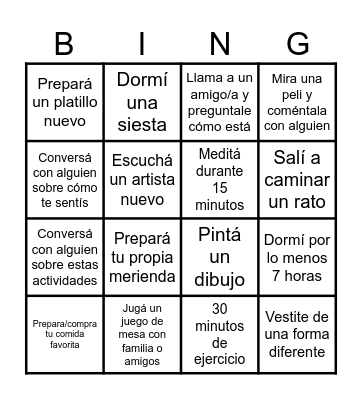 Salud mental Bingo Card