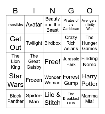 Movies Bingo Card