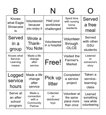 Service BINGO Card