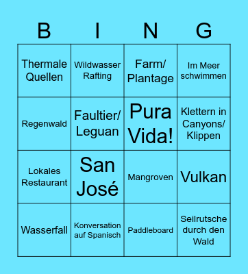 Dennis' Costa Rica Bingo Card