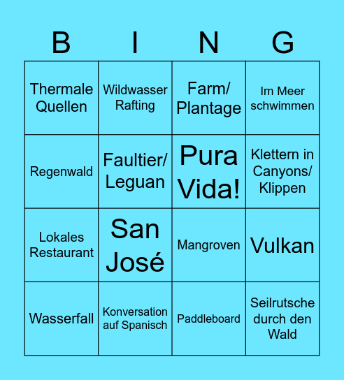 Dennis' Costa Rica Bingo Card
