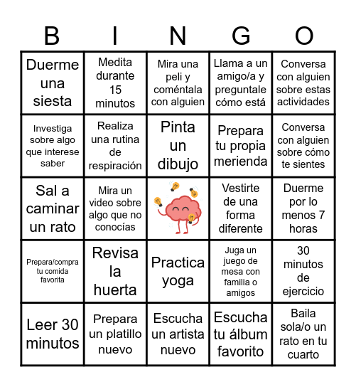 Salud mental Bingo Card