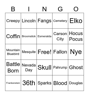 Nevada Day Bingo Card