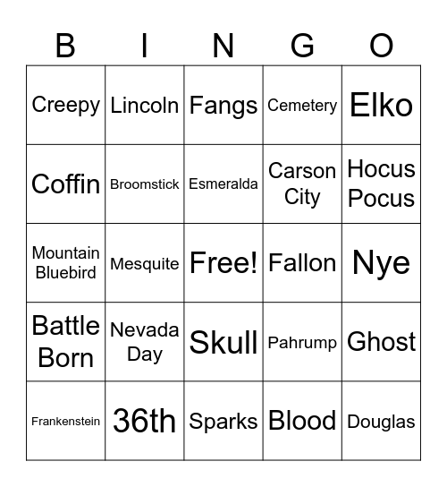Nevada Day Bingo Card