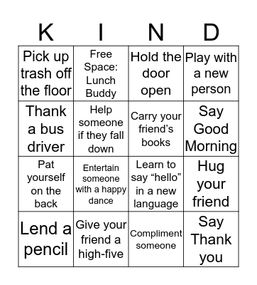 Great Kindness Challenge Bingo Card