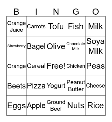Nutrition Bingo 1 Bingo Card