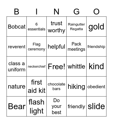 Cub Scout BINGO Card