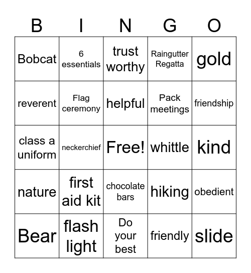 Cub Scout BINGO Card