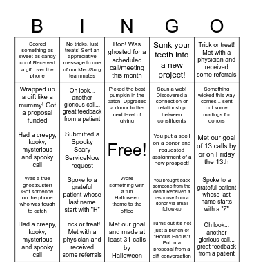Med/Surg October Call Challenge Bingo Board Bingo Card