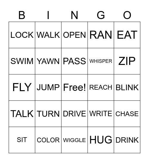 VERBS Bingo Card