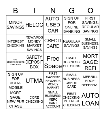 Bank Bingo Card