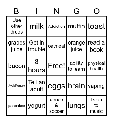 PPW Vaping Bingo Card