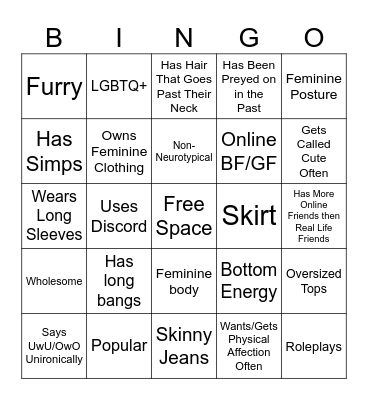 Femboy Bingo Card
