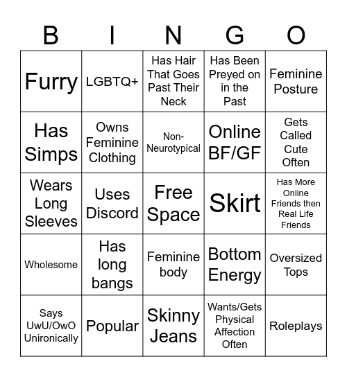 Femboy Bingo Card