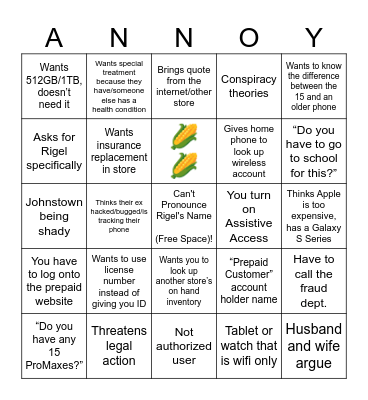 Customer BINGO Card
