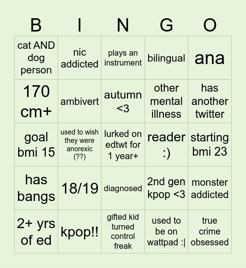 su's bingo Card