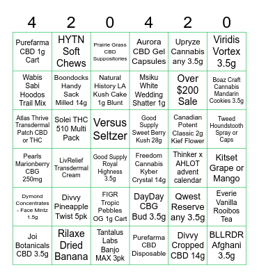 BUDTENDER BINGO Card