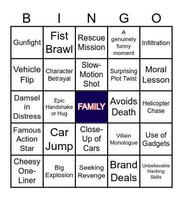 Furious 7 Bingo Card