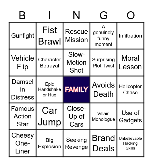 Furious 7 Bingo Card