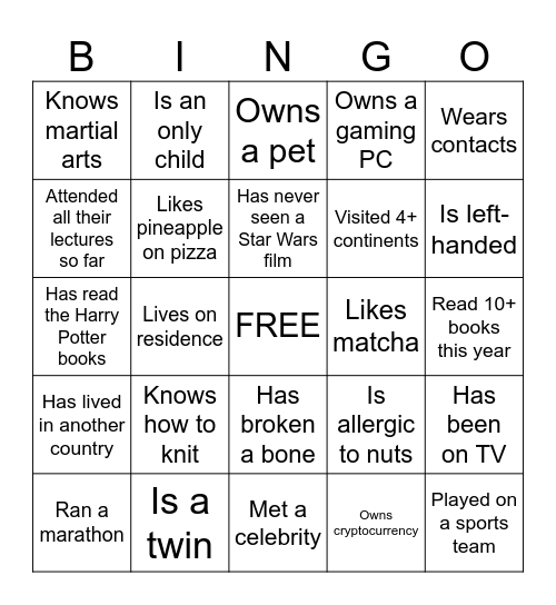 Ice Breaker Bingo Card