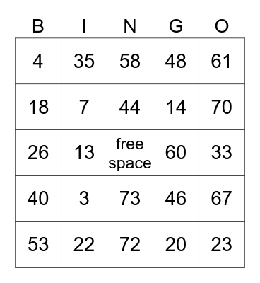 Bingo  Bingo Card